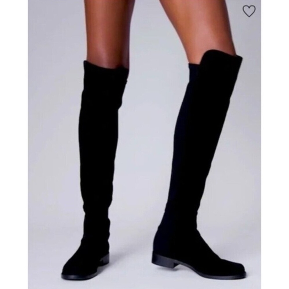 STUART WEITZMAN LANGDON Over The Knee Black Suede Stretch 5050 Boots, Size 5.5 - Picture 1 of 11